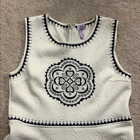 Alya Cream and Blue Patterned Kids Dress - Picture 3 of 5